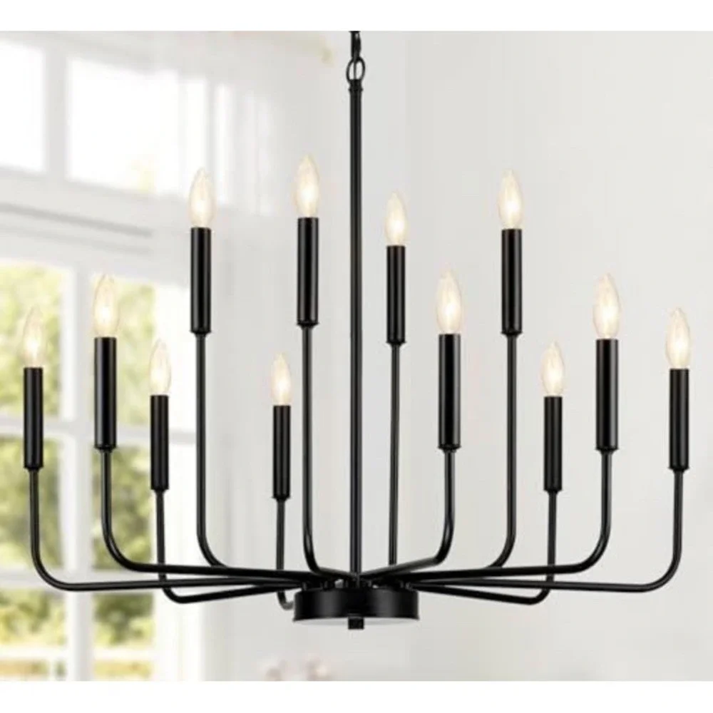 (15)GIFARICH Black Chandelierfor Dining Room Light Fixture Modern 12lights